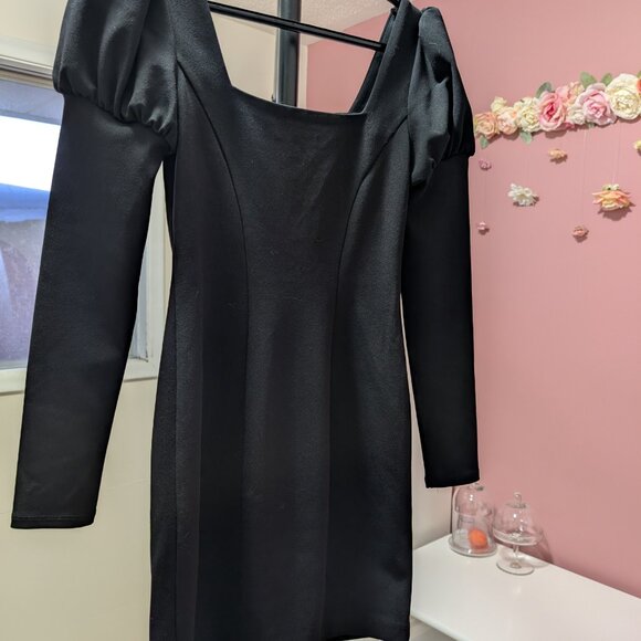 Size 0 Express Black Puff Sleeve Mini Dress - Picture 5 of 6